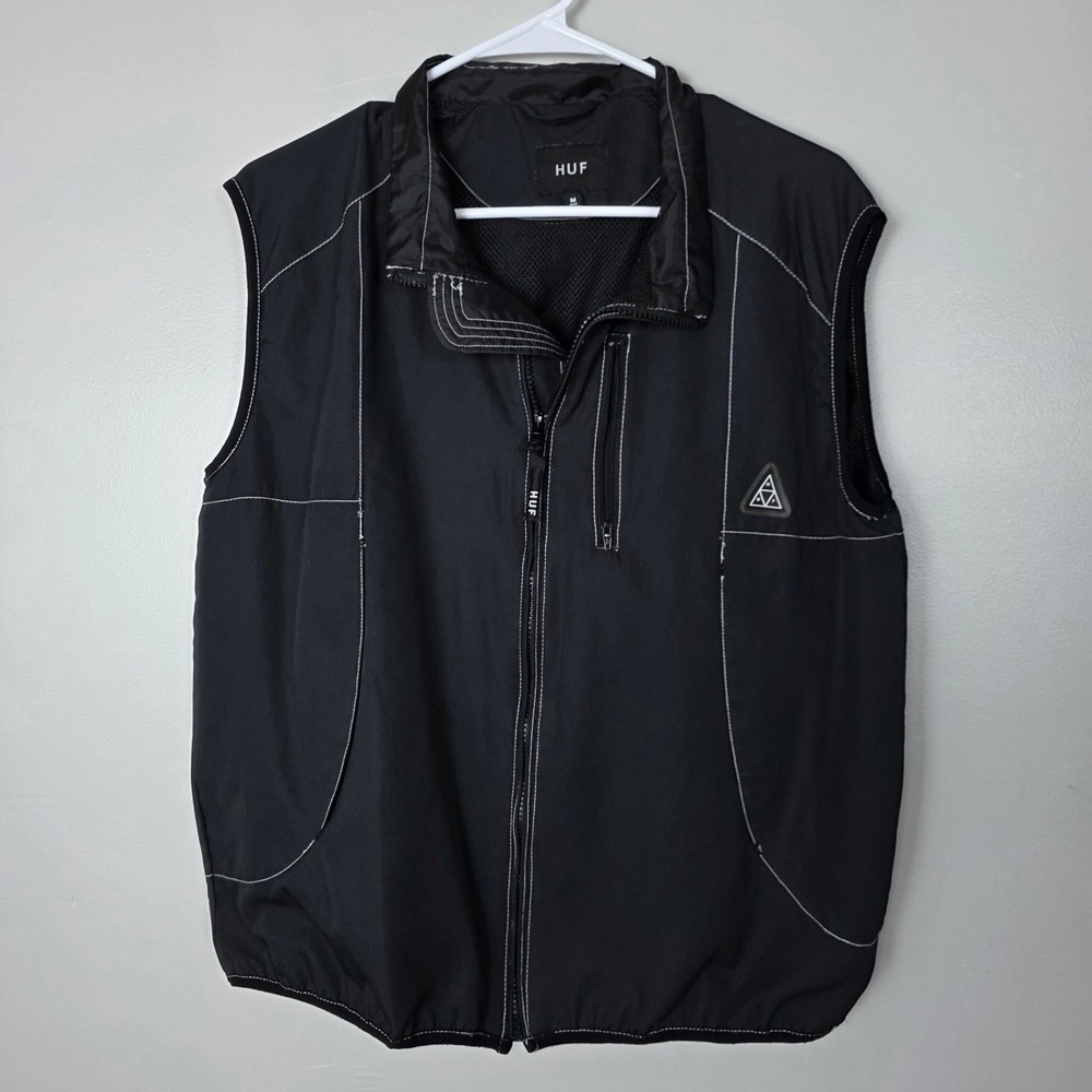 HUF Worldwide Black Vest Mens Medium Tech Full Zip Sleeveless Jacket